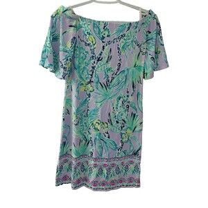 Lilly Pulitzer Laurana Off The Shoulder 3/4 Sleeve Mini Dress XXS Lilac Pink